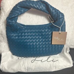 Mali + Lili deep teal blue braided vegan leather hand bag